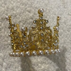 Gold tone faux Pearl and cubic zirconia miniature Crown